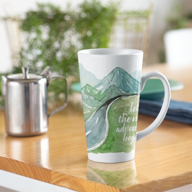 Tasse Latte Aquarelle Nature Commençons la prochaine aventure (Créateur téléchargé)