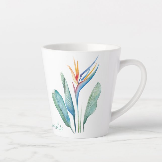Tasse Latte Aquarelle Oiseau du Paradis (Droite)
