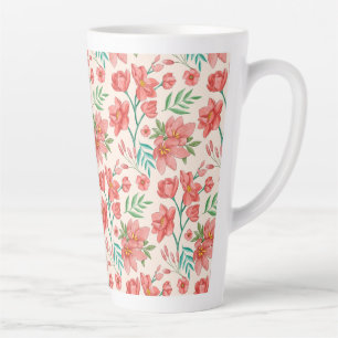 Tasse Latte Aquarelle peinte à la main Motif floral-54098