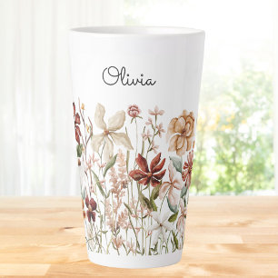 Tasse Latte Aquarelle personnalisée Vintage Fleur sauvage pré