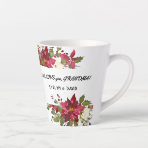 Tasse Latte Aquarelle Poinsettia Amour Grand-mère Monogramme