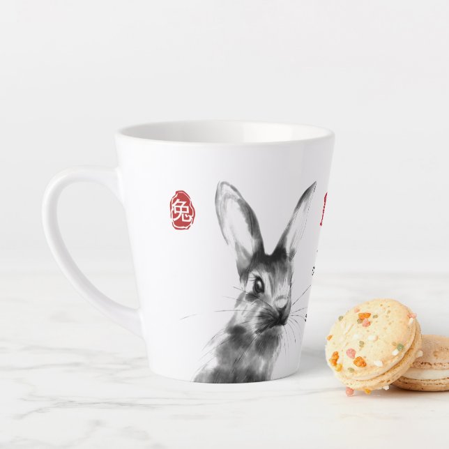 Tasse Latte Aquarelle Rabbit chinois Lunaire Nouvel An 2023 Co (En situation)