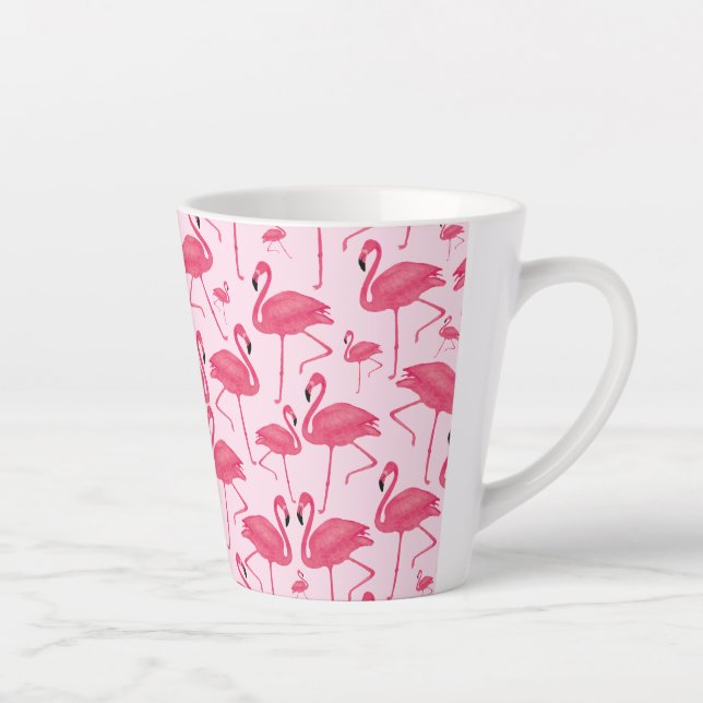 Tasse Latte Aquarelle rose Flamant rose sur design rose (Droite)