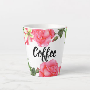 Tasse Latte Aquarelle rose Fleurs de Jardin Conception de la c