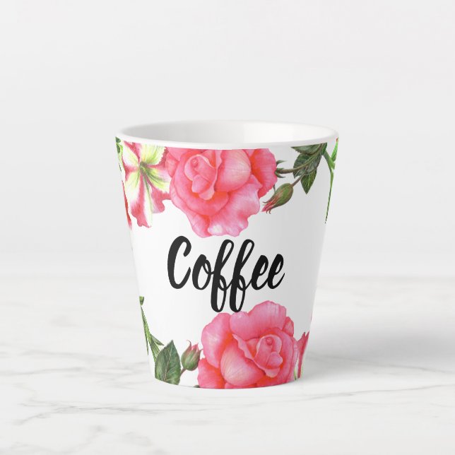 Tasse Latte Aquarelle rose Fleurs de Jardin Conception de la c (Devant)