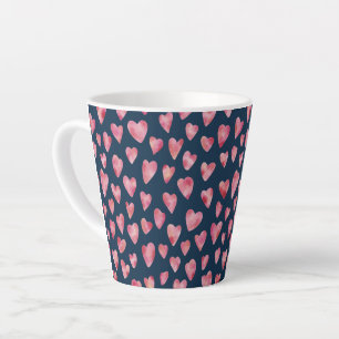 Tasse Latte Aquarelle rose motif de coeur d'amour