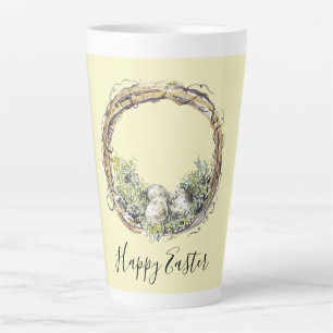 Tasse Latte Aquarelle Rustique Grapevine & Nid d'Oeufs Pâques