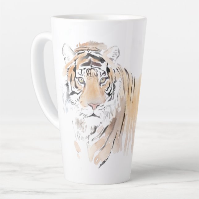 Tasse Latte Aquarelle Tigre originale Zodiac chinois initial L (Angle gauche)