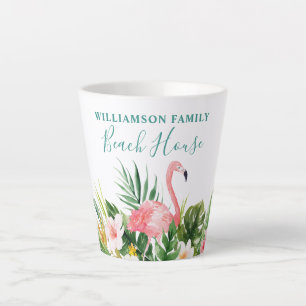 Tasse Latte Aquarelle Tropical Floral Family Beach House Turqu