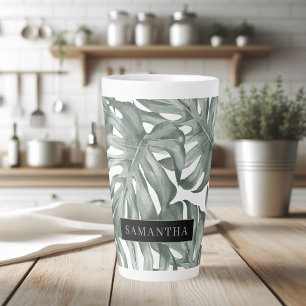 Tasse Latte Aquarelle tropicale Oasis moderne Feuille Motif