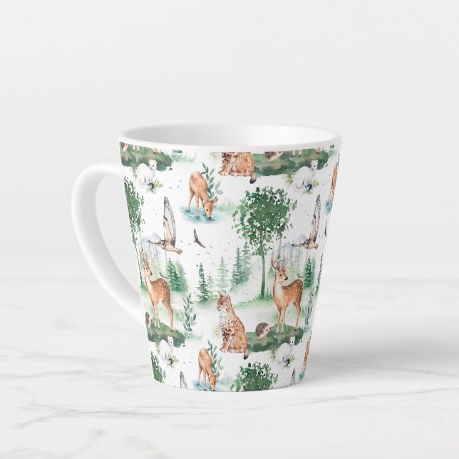 Tasse Latte Aquarelle Woodland Baby Motif animal (Angle gauche)