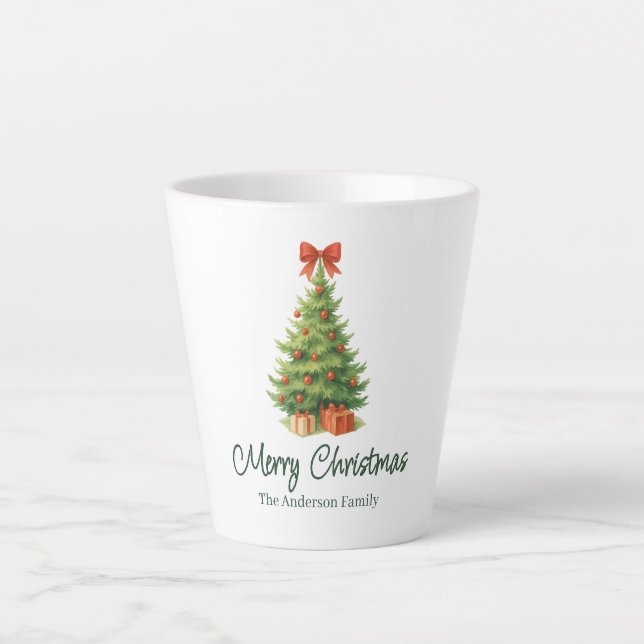 Tasse Latte Arbre de Noël élégant avec Bow rouge et présents - (Devant)