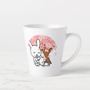 Tasse Latte Arbre de Sakura Mignon Couple de lapin Kawaii 