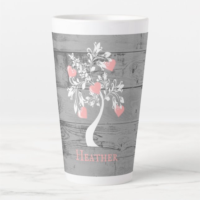 Tasse Latte Arbre rose des coeurs Tlatte personnalisée (Devant)
