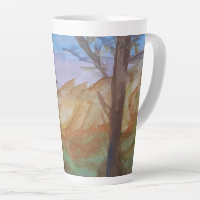 Tasse Latte Arbres au coucher du soleil (Angle droit)