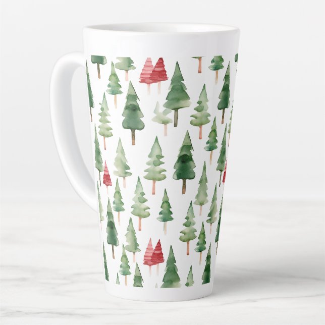 Tasse Latte Arbres de Noël verts rouges (Angle gauche)