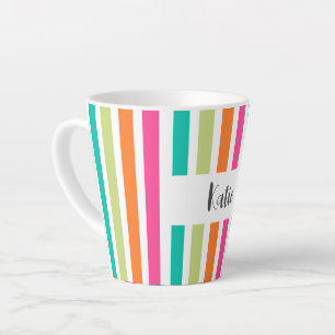 Tasse Latte Arc-en-ciel bandes verticales coloré rétro multico