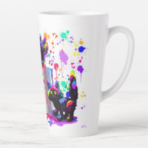 Tasse Latte Arc-en-ciel blanc coloré peint chats chats 