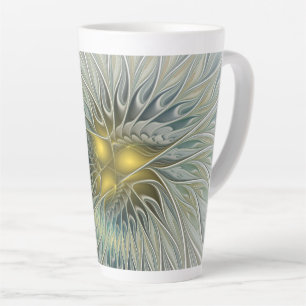 Tasse Latte Argent d'or Imaginaire Fractal Abstrait Art