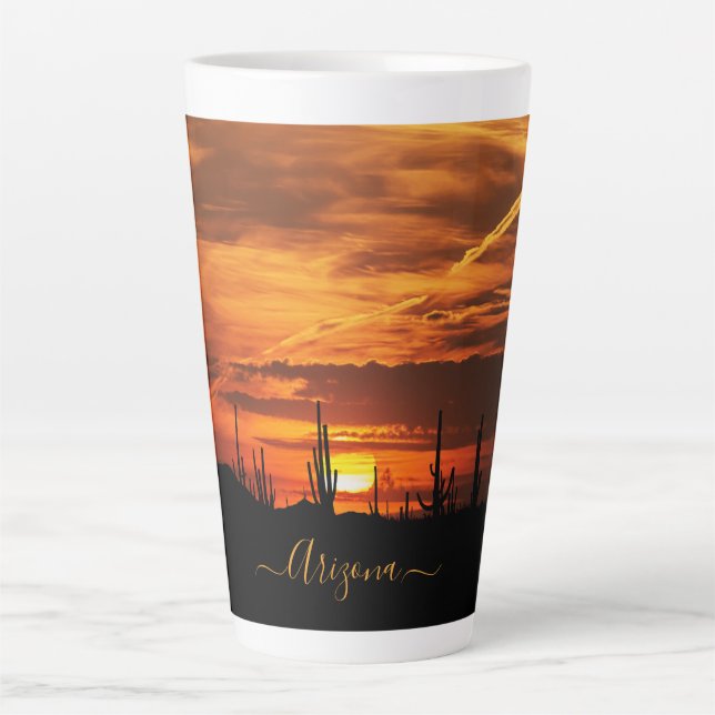 Tasse Latte Arizona pittoresque Saguaros au coucher du soleil (Devant)