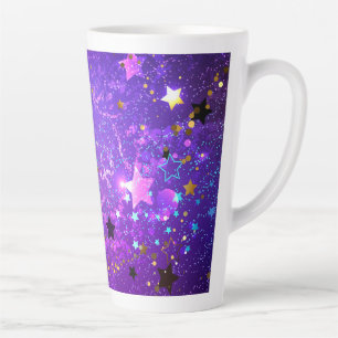 Tasse Latte Arrière - plan de feuille violet avec étoiles