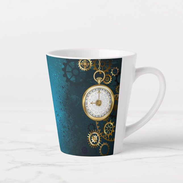 Tasse Latte Arrière - plan turquoise à vapeur avec engrenages (Droite)