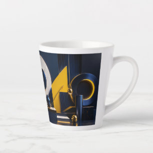 Tasse Latte Art abstrait dynamique avec marine, or et marbre