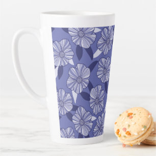 Tasse Latte Art de ligne floral pourpre botanique