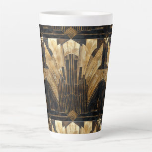 Tasse Latte Art Déco Black Gold Elegant Retro Motif