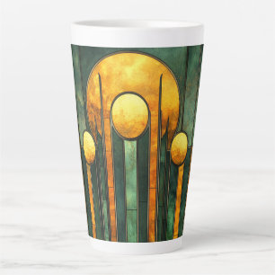 Tasse Latte Art Déco Turquoise Green Gold Sun