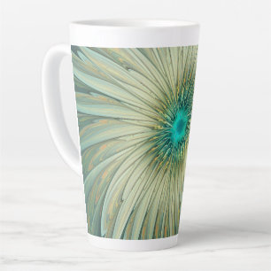 Tasse Latte Art fractal de fleurs de fantaisie vert sauge abst