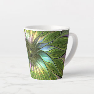 Tasse Latte Art Fractal Fleur Imaginaire Coloré Lumineux