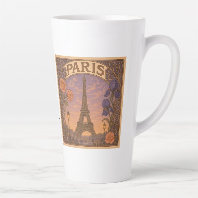 Tasse Latte Art Nouveau Paris Eiffel Tower Floral Custom Name (Droite)