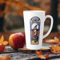 Art Nouveau Sorcière d'Automne Citrouilles Lune Vi