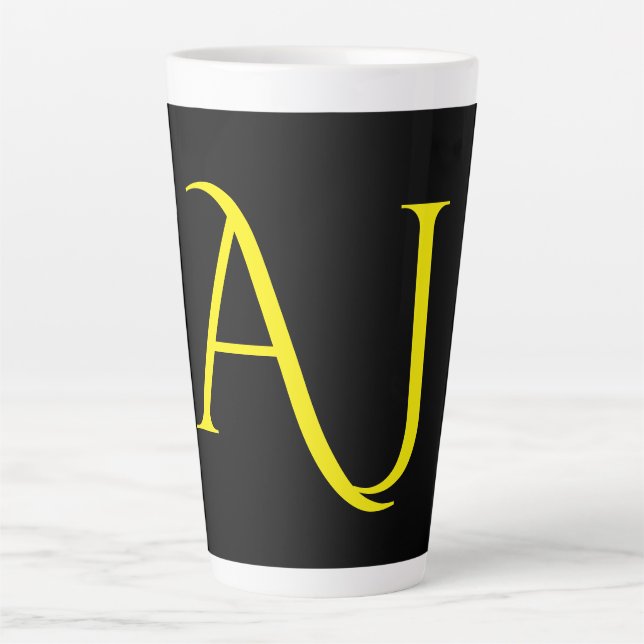 Tasse Latte Attractive Monogram Yellow Black Modern Minimalist (Devant)