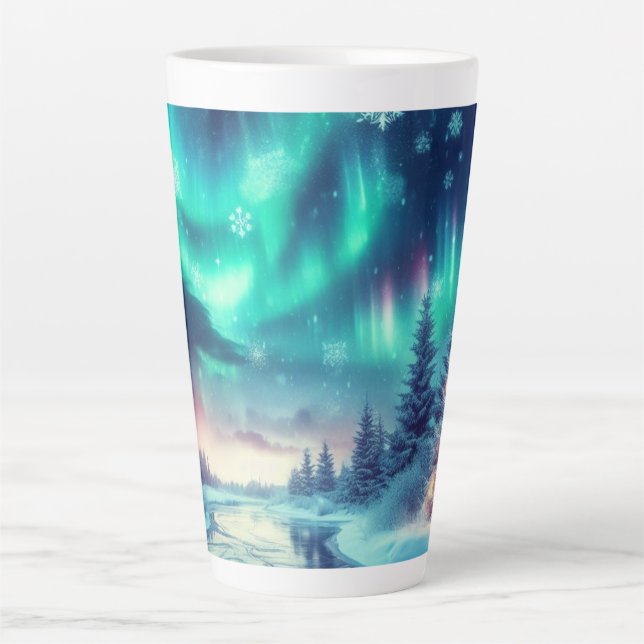 Tasse Latte aurora borealis/Noël/hiver (Devant)