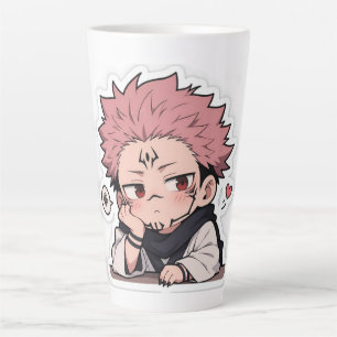 Tasse Latte Autocollant de roi mignon Chibi boudeur - Cheveux 