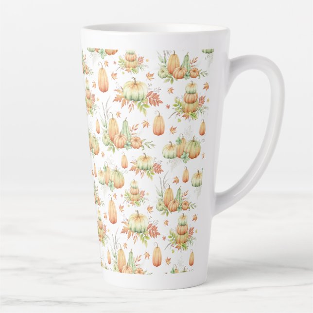 Tasse Latte Automne Citrouille Feuille Russe Fête Thanksgiving (Droite)