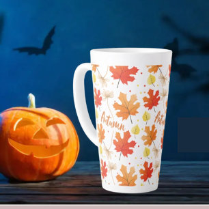 Tasse Latte Automne Feuillage Automne Feuilles Automne