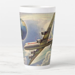 Tasse Latte Avion vintage volant autour du monde dans les nuag