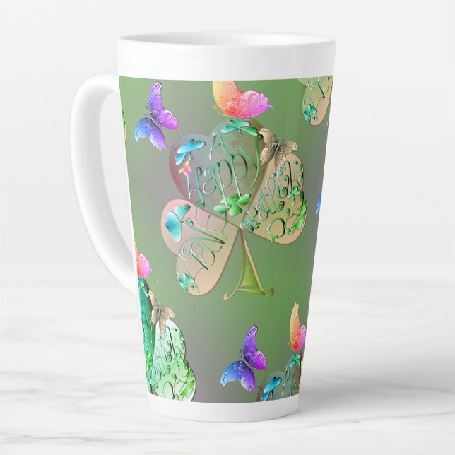 Tasse Latte "Ayez une joyeuse St Patrick's" Shamrock (Angle gauche)