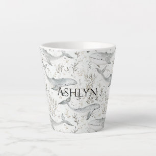 Tasse Latte Baby shower de baleines gris d'océan