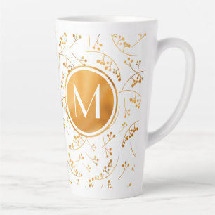 Tasse Latte Baies d'or monogramme élégant motif sur blanc