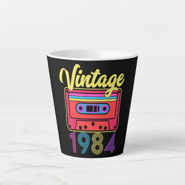 Tasse Latte Bande de cassette colorée vintage 1984 (Devant)