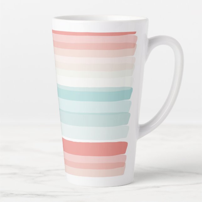 Tasse Latte Bandes estivales en corail et turquoise (Droite)