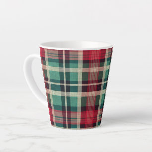 Tasse Latte Bandes Plaid Vert Crème Rouge
