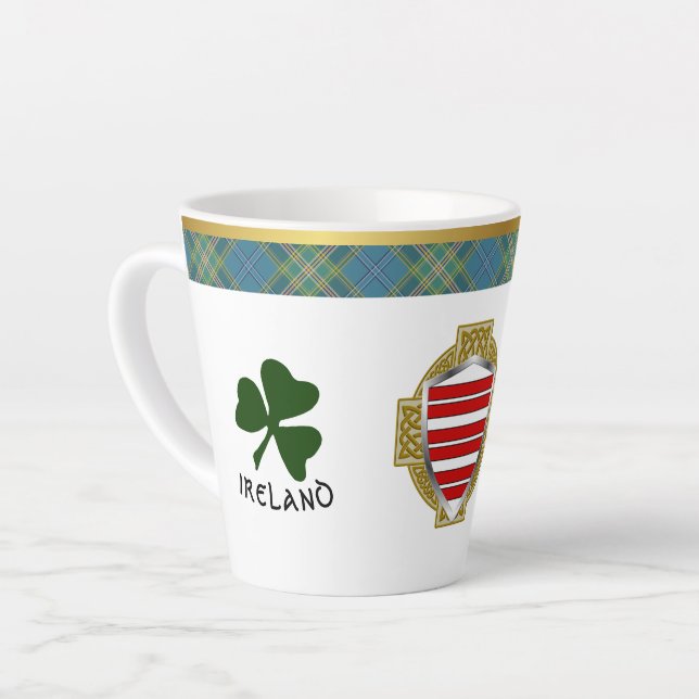 Tasse Latte Barry Irish Shield & Tartan Personnalisé (Angle gauche)