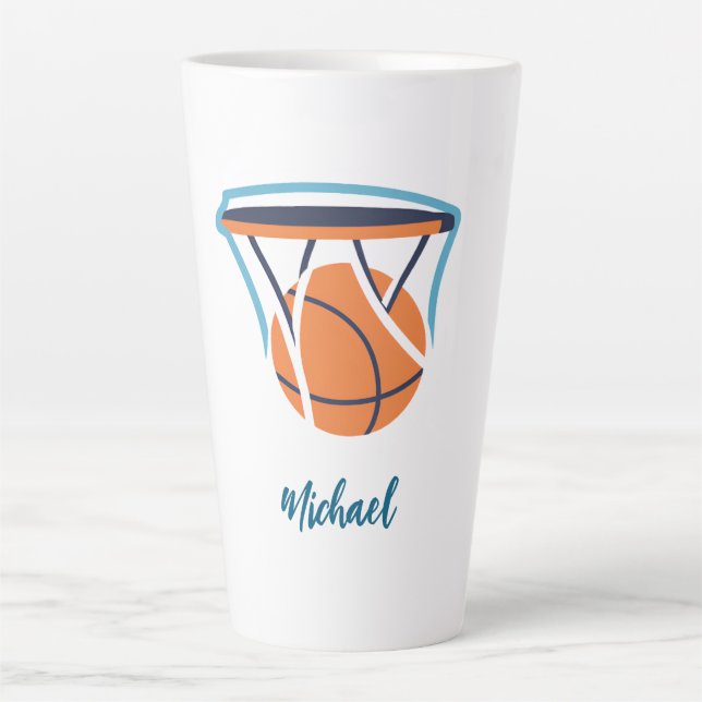 Tasse Latte Basket-ball Votre nom personnel (Devant)