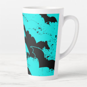 Tasse Latte Bateaux noirs en vol Turquoise