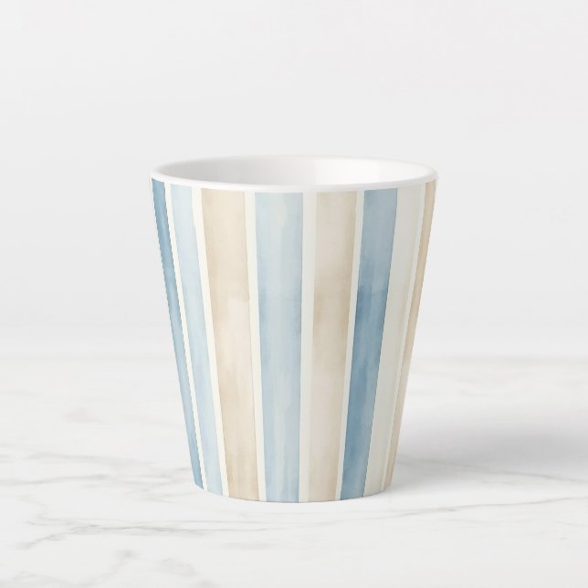 Tasse Latte Beach Blue Cream Stripes (Devant)